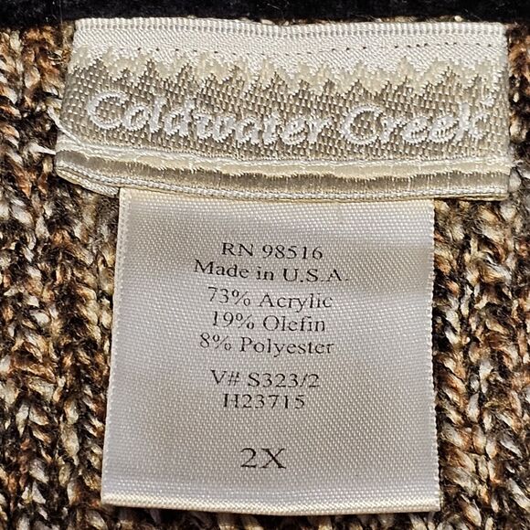 Coldwater Creek Cardigan Sz 2X Sweater Black Trim Scoop Neck Brown Tweed - Picture 6 of 9